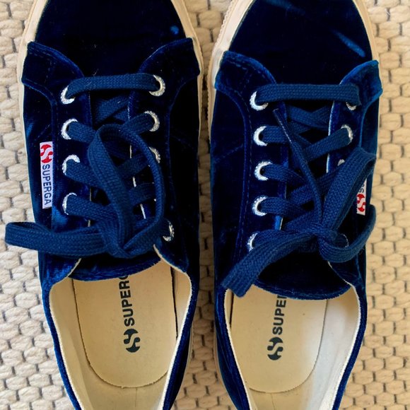 Superga Navy Blue Velvet Sneakers 7.5 - Picture 1 of 5